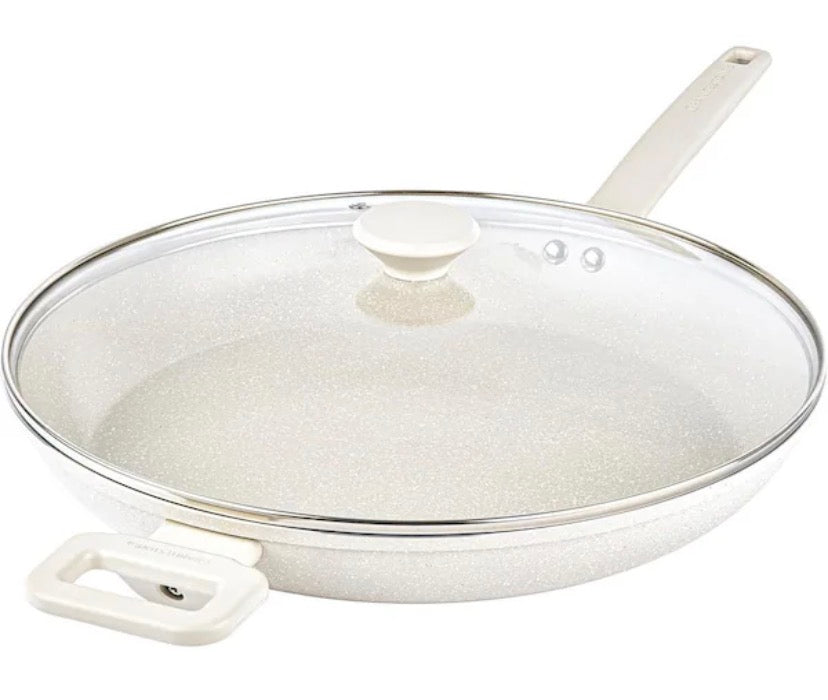 Desert Collection 14 in. Aluminum Nonstick Family Sized XL Frying Pan with Lid in Speckled Beige