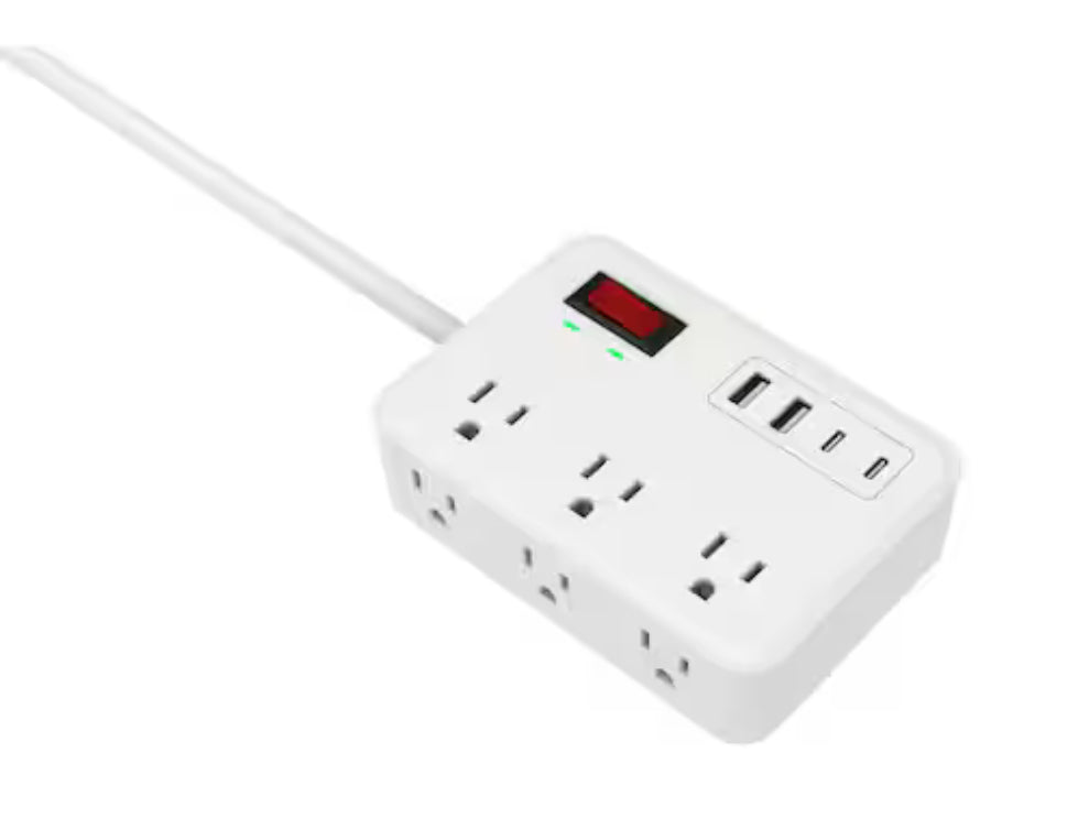 8 ft. 6-Outlet Surge Protector with 2 USB-A and 2 USB-C, White