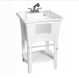 24.1 in. L x 24.1 in. W x 36.7 in. H Laundry Sink / Utility Sink Work Center in White with Pull-Out Faucet in Chrome