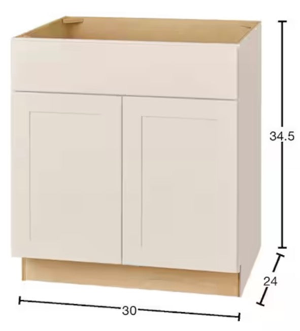 Avondale 30 in. W x 24 in. D x 34.5 in. H Ready to Assemble Plywood Shaker Sink Base Kitchen Cabinet in Antique White