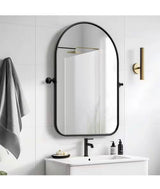 Black 1-Piece 23 in. W x 32 in. H Arch Metal Accent Wall Mirror Pivot Bathroom Vanity Mirror Decorative Mirrors