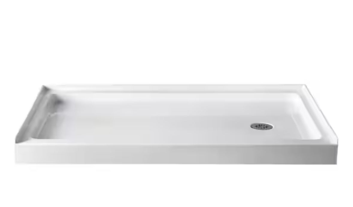 60 in. L x 36 in. W Alcove Acrylic Shower Pan Base in Glossy White with Right Drain, Drain Included