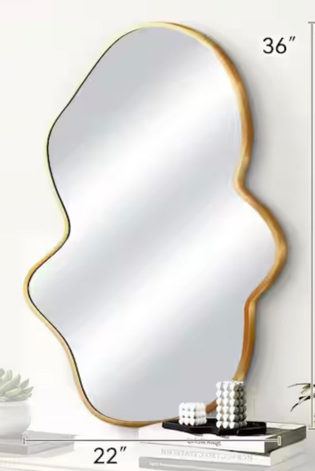22 in. W x 36 in. H Gold Aluminum Alloy Framed Irregular Wall Mirror