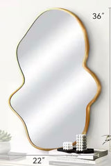 22 in. W x 36 in. H Gold Aluminum Alloy Framed Irregular Wall Mirror