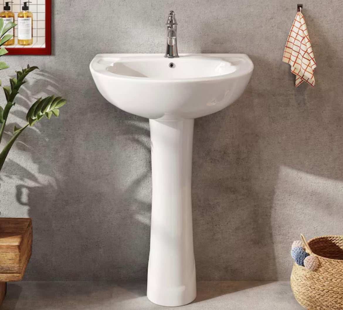 Classic 20 in. Tall U-Shape White Vitreous China Pedestal Bathroom Sink With Overflow