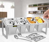 Expandable Spice Rack 13.8 in., 23.6 in. Adjustable Stainless Steel Organizer Shelf with 3-1/9 Pans 1-1/6 Pan 4 Ladles