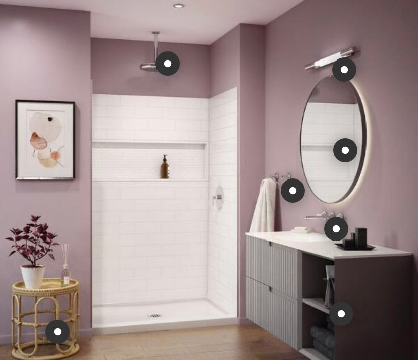ShowerCast 48 in. L x 34 in. x 74 in. H Alcove Shower Kit with NexTile Shower Wall and Center Shower Pan in White