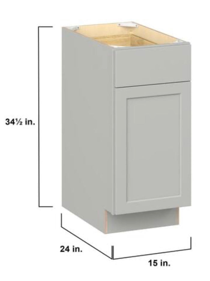 Emerson Whisper Gray Base 1 drawer with Right door Ready to Assemble Kitchen Cabinet (15 in. W x 34.5 in. H x 24 in. D)