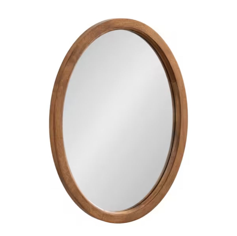 Hogan 18 in. W x 24 in. H Rustic Brown Oval Farmhouse Framed Decorative Wall Mirror