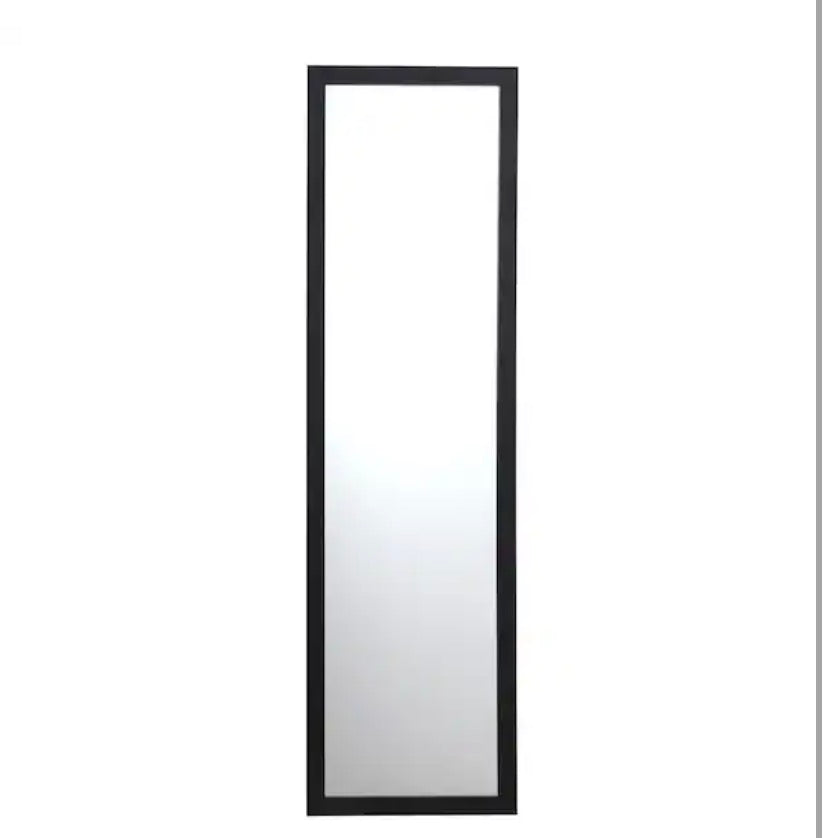 Black Wood Finish 14.2 in. W x 50.2 in. H Over The Door Rectangle MDF Framed Mirror