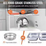 6 Qt. Roll Top Chafing Dish Set, 2-Pack, Stainless Steel Chafer, Full-Size Pans, Catering Warmer, Lid, Fuel Holder