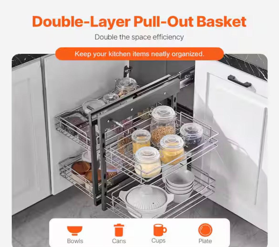 Pull Out Blind Corner Cabinet 15 in. Opening Chrome Soft Close 4-Shelf Slide Out Kitchen Cabinet Organizer