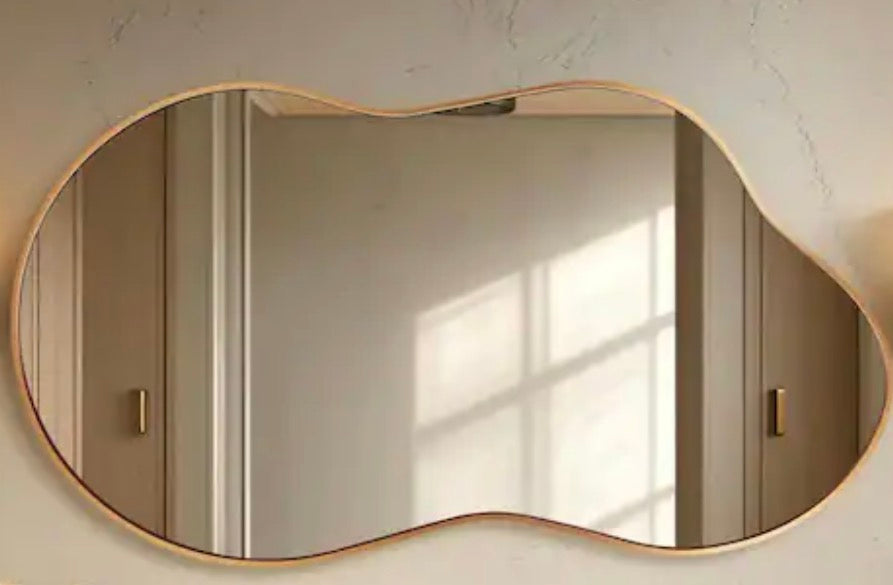 36 in. W x 20 in. H Irregular Gold Aluminum Alloy Framed Wall Mirror Asymmetrical Wall Mirror