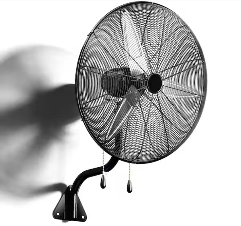 30 in. Heavy Duty Industrial Wall Fan, High Velocity Shop Fan, 3-Speed Oscillating with Pull Chain Control in Black