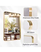 30 in. W x 40 in. H Rectangular Modern Aluminum Framed Rounded Gold Wall Mirror