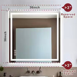 36 in. W x 36 in. H Rectangular Frameless LED Light Anti-Fog Wall Mirror Bathroom Vanity Mirror Adjustable Bright