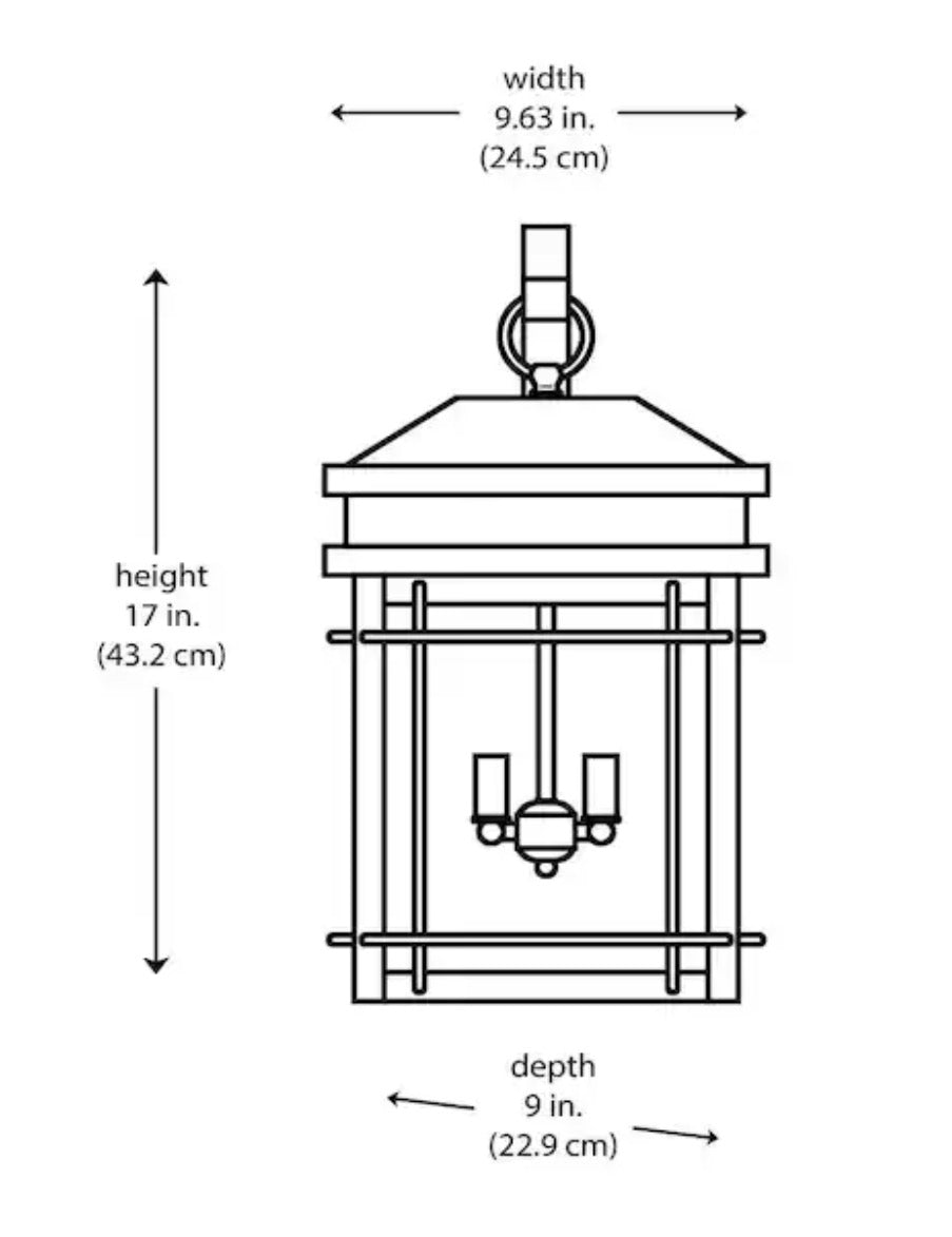 Broward 17 in. 2-Light Black Outdoor Wall Light Fixture with Clear Glass