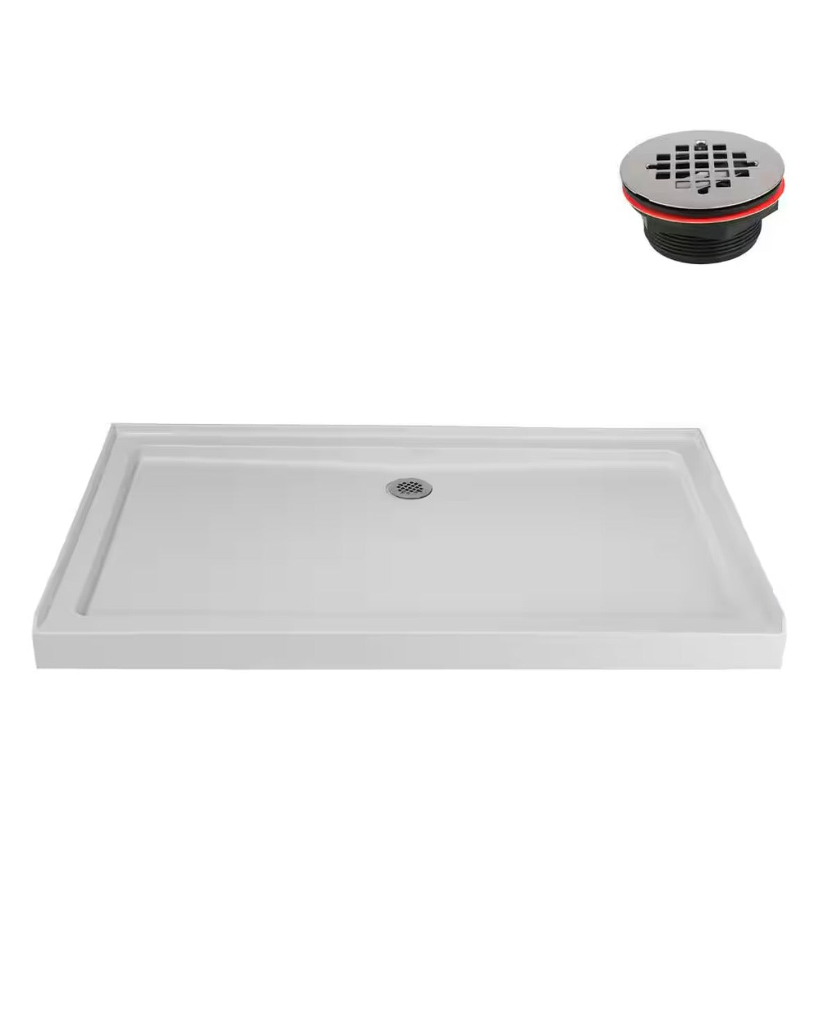 60 in. x 36 in. Alcove Acrylic Shower Pan Base in Matte White with Center Drain, Drain Included