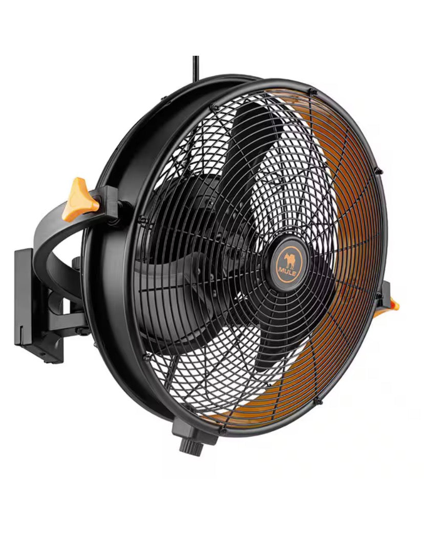 18 in. Outdoor Wet Rated Matte Black/Yellow Garage Wall Fan with Remote
