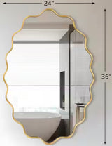 24 in. W x 36 in. H Oval Gold Aluminum Alloy Framed Scalloped Wavy Wall Mirror