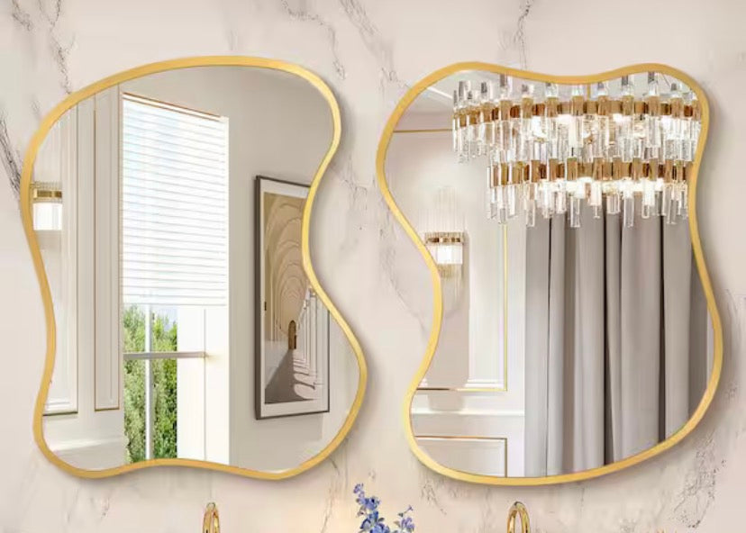 20 in. W x 24 in. H Irregular Gold Aluminum Alloy Framed Asymmetrical Wall Mirror