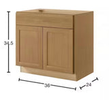 Avondale 36 in. W x 24 in. D x 34.5 in. H Ready to Assemble Plywood Shaker Base Kitchen Cabinet in White Oak