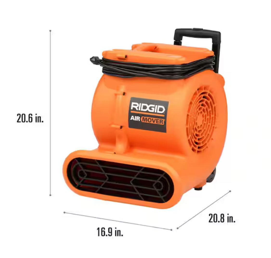 1625 CFM 3-Speed Portable Blower Fan Air Mover with Collapsible Handle and Rear Wheels for Water Damage Restoration