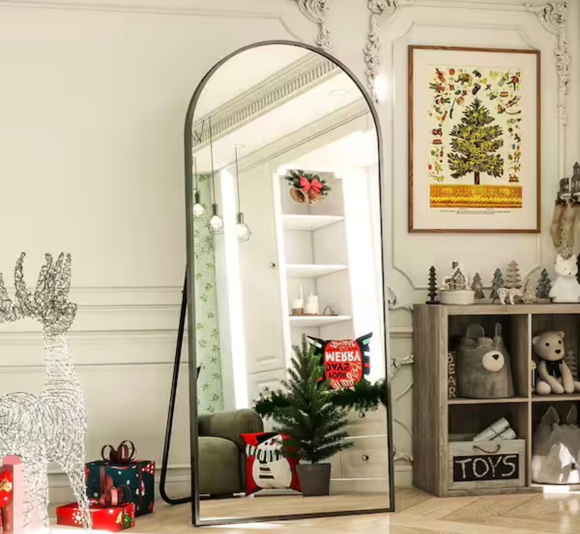 70 in. W x 30 in. H Arched Classic Black Aluminum Alloy Framed Full Length Mirror Standing Floor Mirror