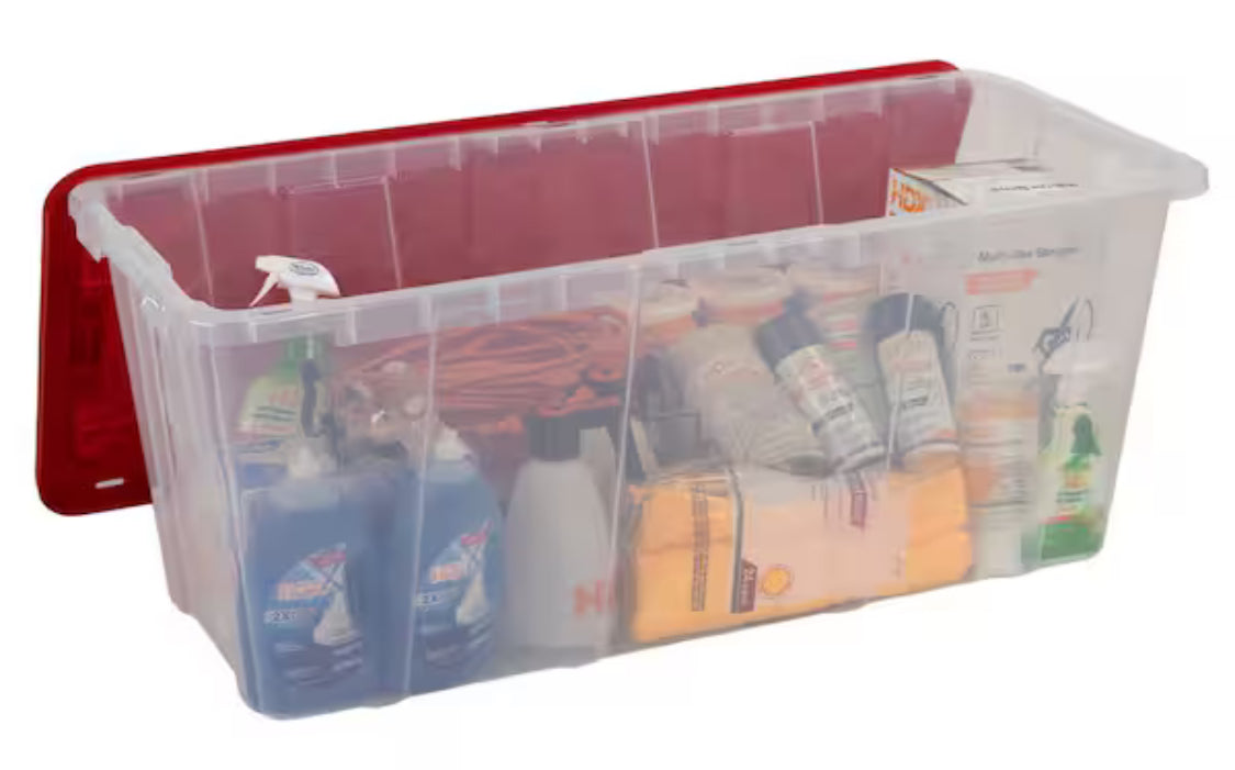 57-Gal. Tough Storage Tote in Clear with Red Lid