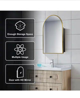29.5 in. W x 39.4 in. H Arched Recessed/Surface Mount Medicine Cabinet with Mirror in Gold