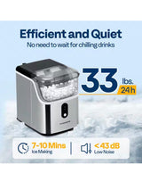 8. 7 in. 33 lbs. Countertop Nugget/Pebble Ice Maker with Self-Cleaning in Silver