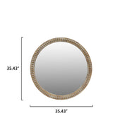 Round 35.43 in W x 35.43 in H Distressed Wood Beaded Frame Wall Mirror, Farmhouse Vintage Accent Mirror