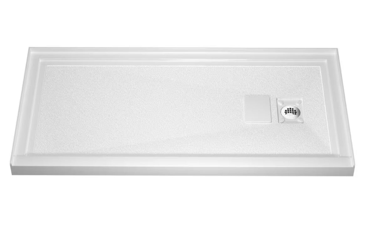 72 in. L x 36 in. W Acrylic Single Threshold Alcove Floor Rectangular Shower Pan Base with Right Drain in White