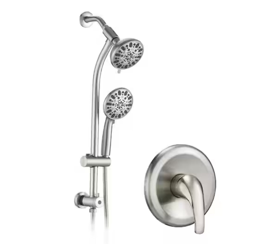 7-Setting Drill-Free Combo Shower Faucet Dual Rain Shower Head Fixed and Handheld Shower Head 1.8 GPM in Brushed Nickel