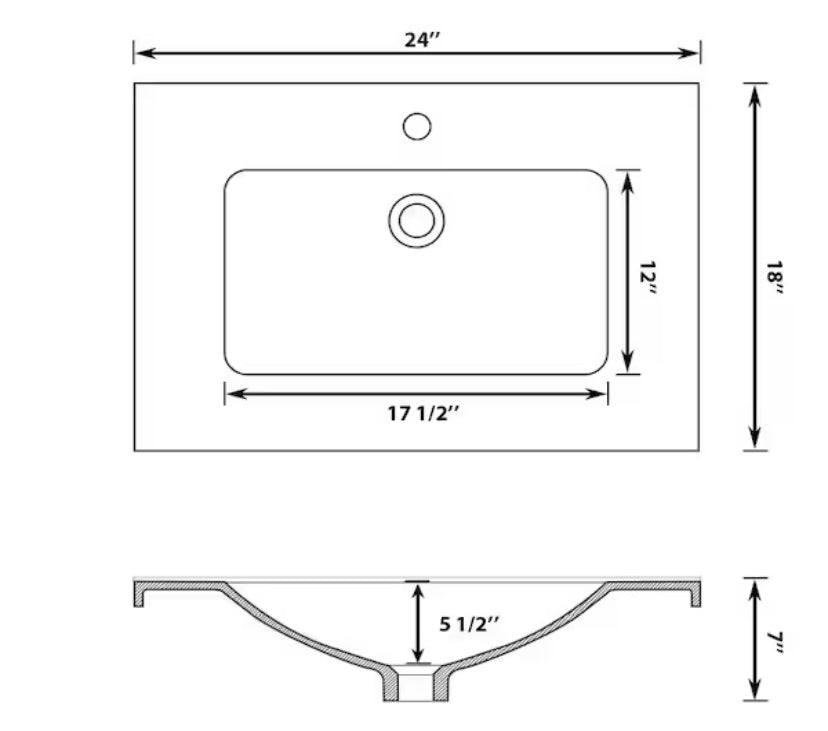 24 in. W x 18 in. D White Ceramic Top with White Single Sink