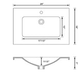 24 in. W x 18 in. D White Ceramic Top with White Single Sink