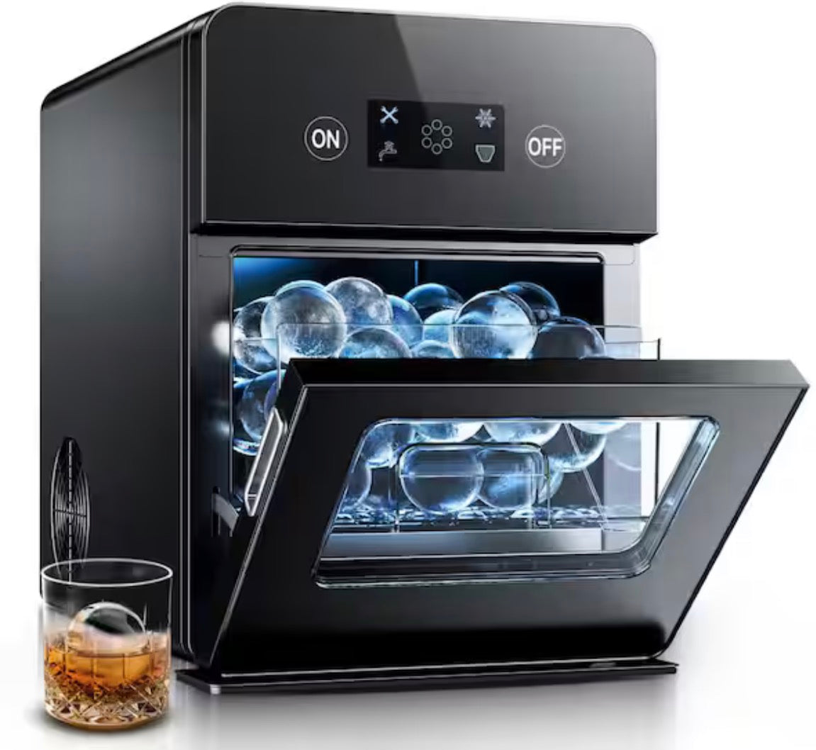 12.6 in. 22 lbs. Whiskey Ball Shaped Cocktail Ice Portable Countertop Ice Maker in Black with Auto-Cleaning