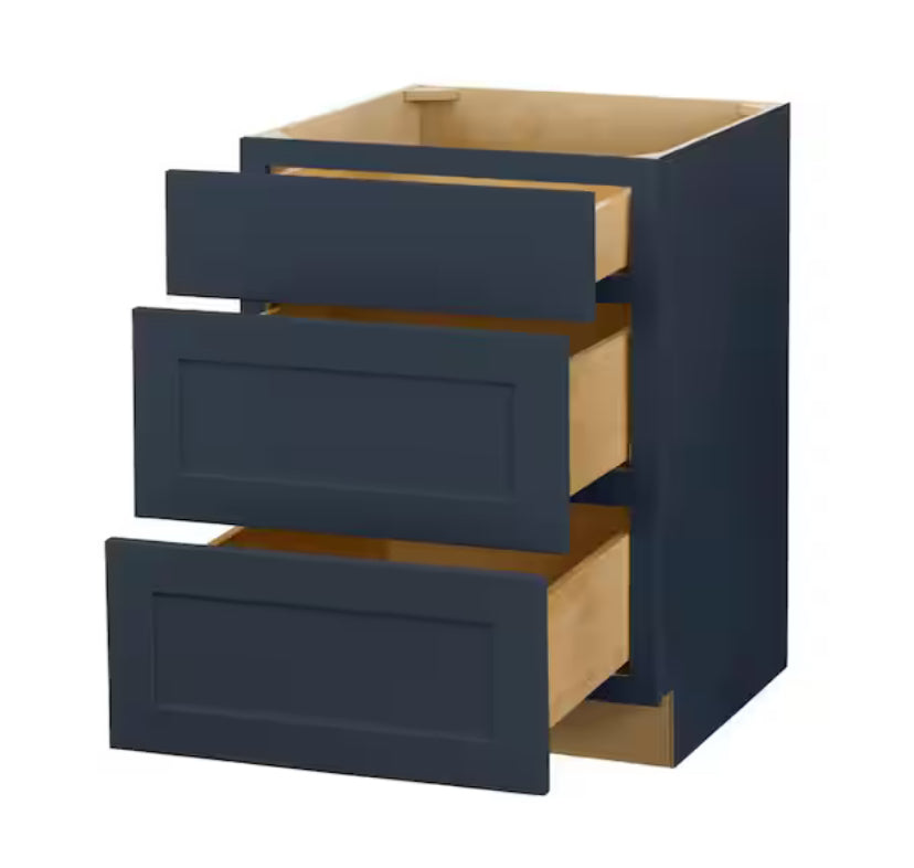Avondale 24 in. W x 24 in. D x 34.5 in. H Ready to Assemble Plywood Shaker Drawer Base Kitchen Cabinet in Ink Blue