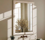 30 in. W x 40 in. H Rectangular Classic Light Beige Wooden Framed Bathroom Vanity Mirror Wall Mirror