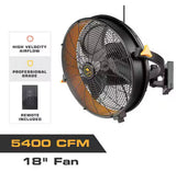 18 in. Outdoor Wet Rated Matte Black/Yellow Garage Wall Fan with Remote