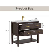 Magen 37 in. Single Sink Bath Vanity in Walnut with White Engineered Solid Surface Top and 2 Drawers (Unassembled)