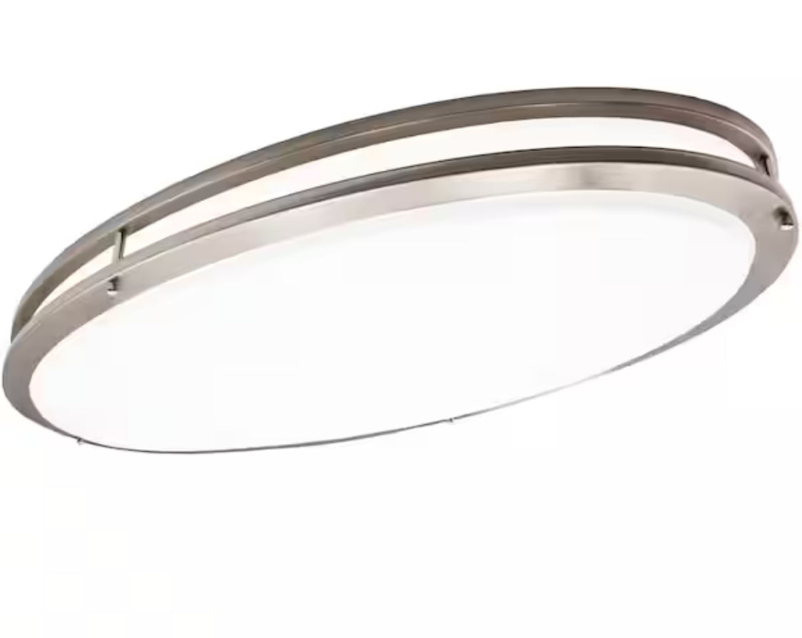 32 in. Oval LED Ceiling Mount Fixture, Dual Ring Satin Nickel, Dimmable, 3 CCT 3000K-5000K, 5500 Lumens