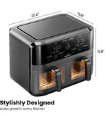 6 qt. Black Double Basket Air Fryer with Capacitive Touch Control, and Windows