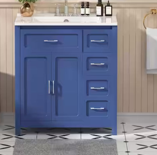 30 in. Single Sink Freestanding Blue Bath Vanity without Top Unassembled