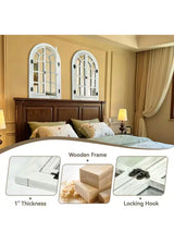 24 in. W x 36 in. H Farmhouse Arched White Washed Wood Framed Windowpane Wall Mirror