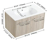 30 in. W x 18 in. D x 18 in. H Wall Mounted Floating Vanity Cabinet with Sink Combo in White Oak