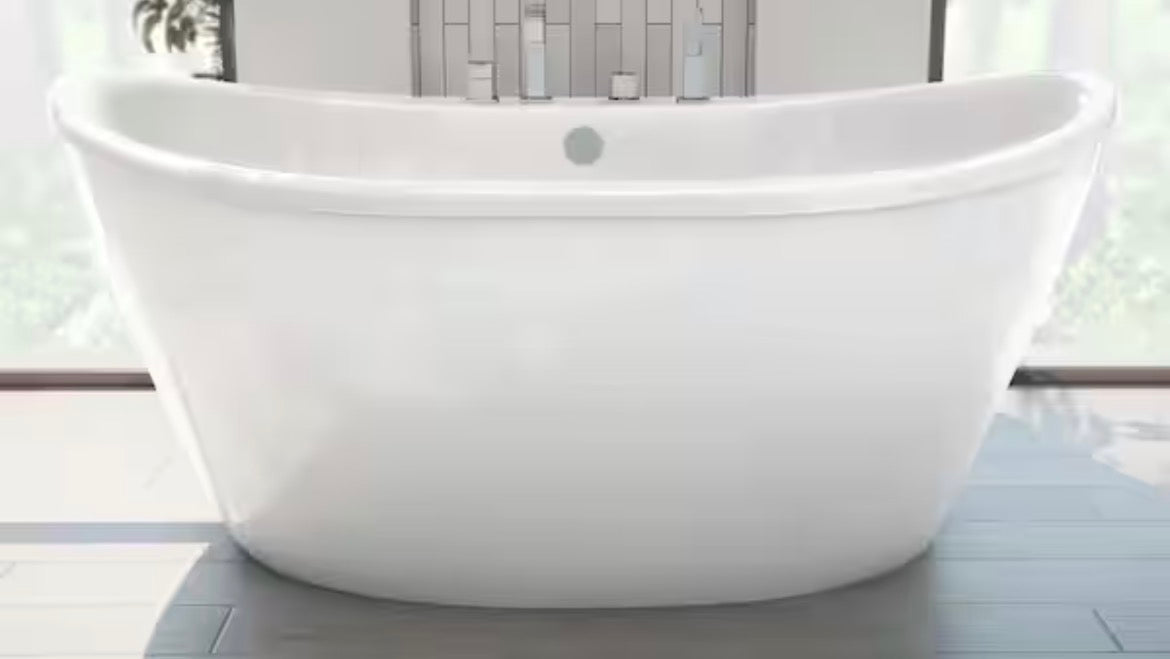 Caspian 60 in. x 32 in. Acrylic Freestanding Soaking Bathtub with Center Drain in White