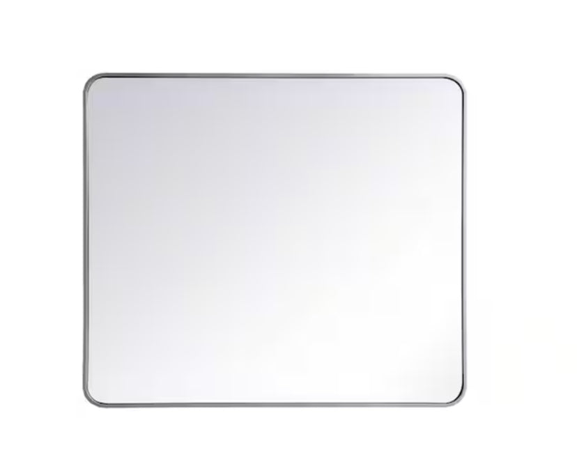 Timeless Home 36 in. W x 40 in. H x Modern Soft Corner Metal Rectangle Silver Mirror