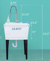 22.875 in. x 23.5 in. White 19 Gallon Thermoplastic Utility Sink Set with High-Arc Stainless Steel Coil Pull-Down Faucet