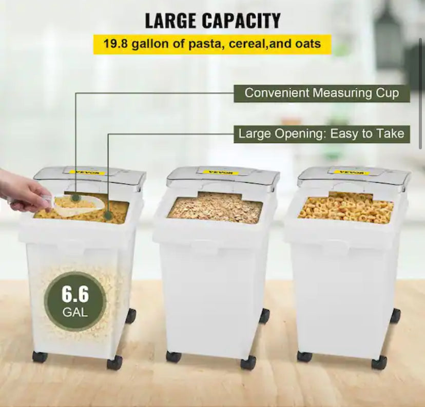 Ingredient Bin 6.6 gal. Ingredient Storage Bin 3 Pcs/Set Flour Bins with Wheels Commercial Storage Bins with Scoop
